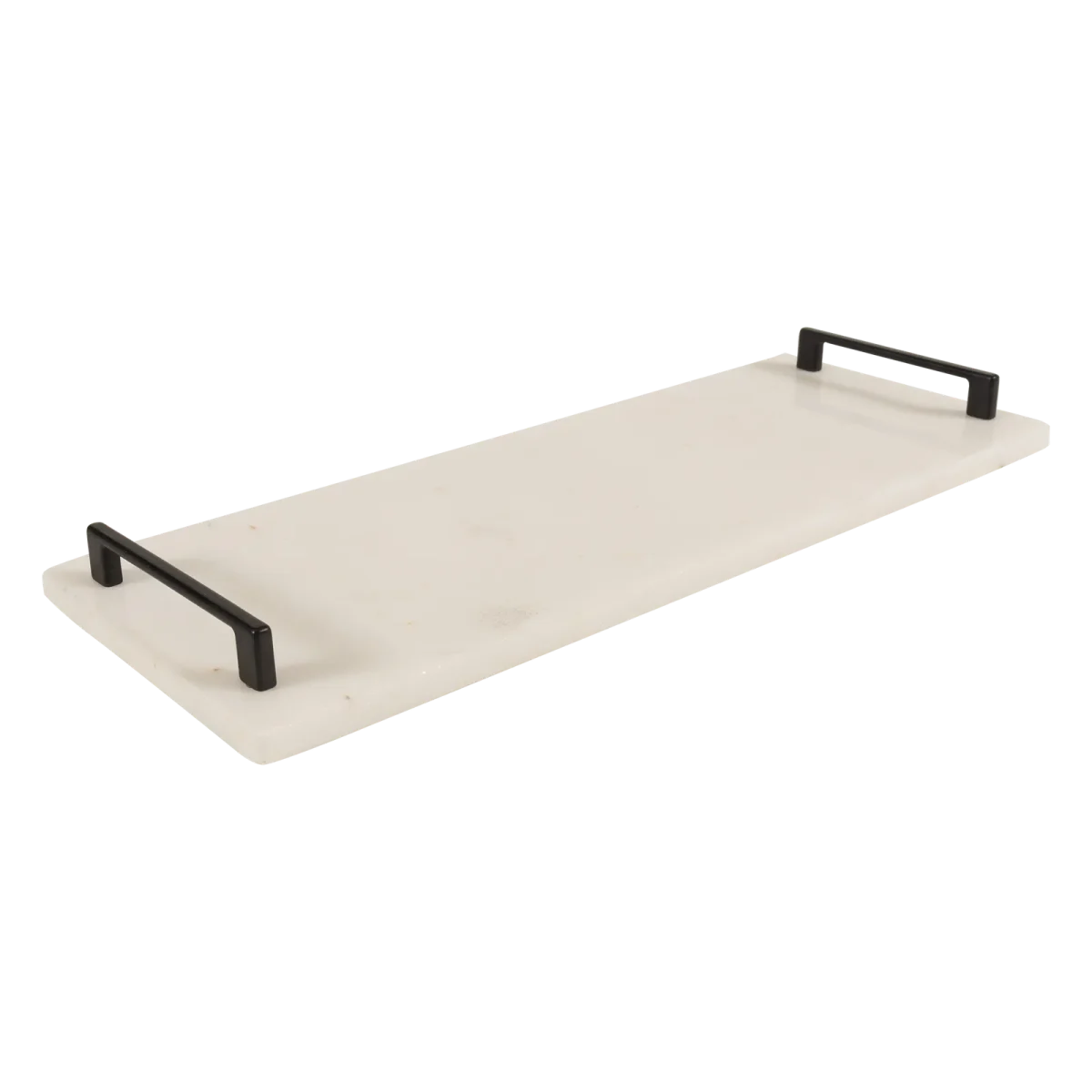 White Marble Long Tray With Black Bar Handles