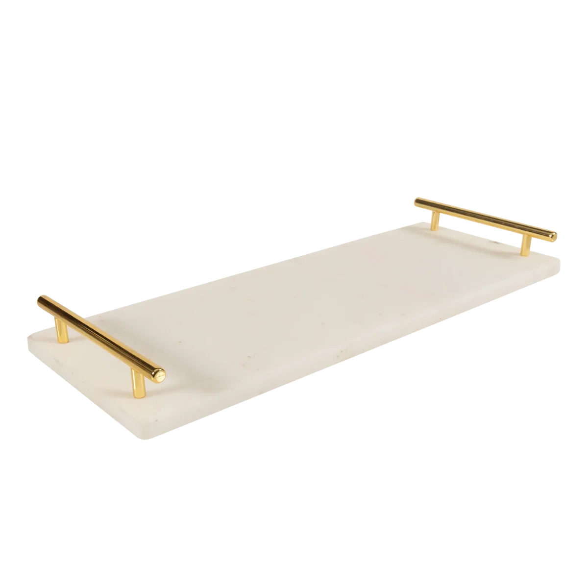White Marble Long Tray With Gold Bar Handles