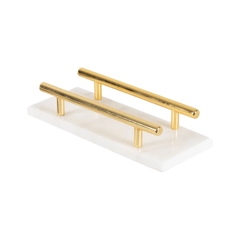 White Marble Napkin Holder With Gold Bars