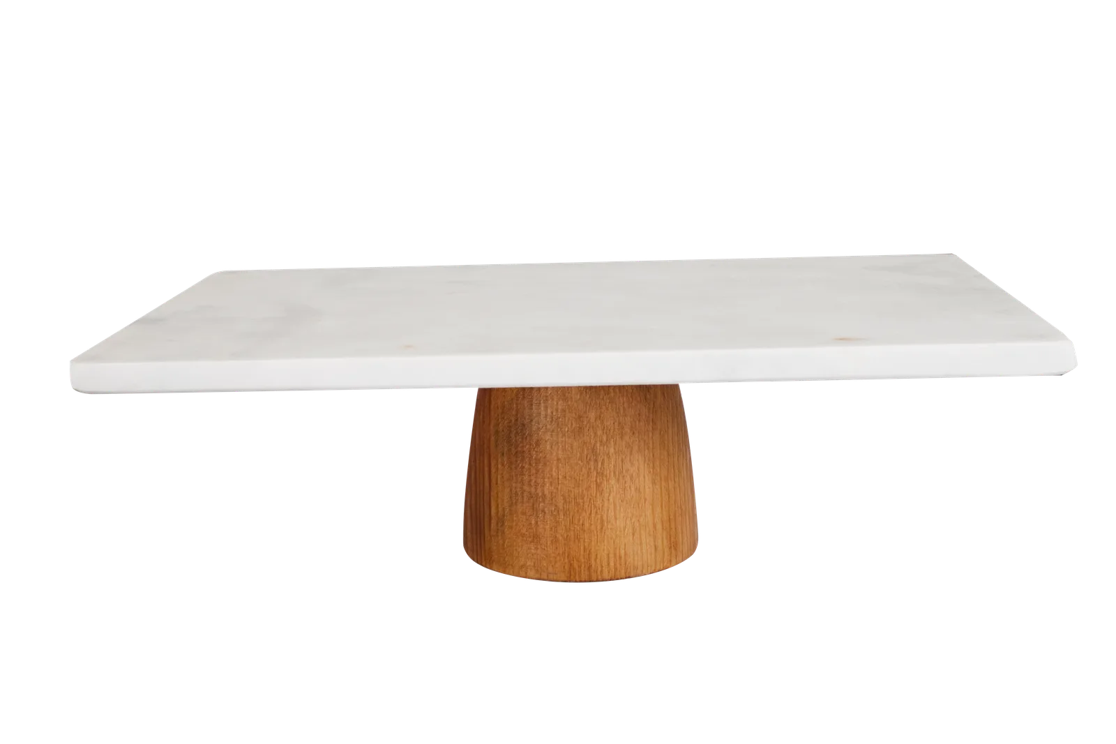 White Marble Rectangular Serving Stand With Wooden Base