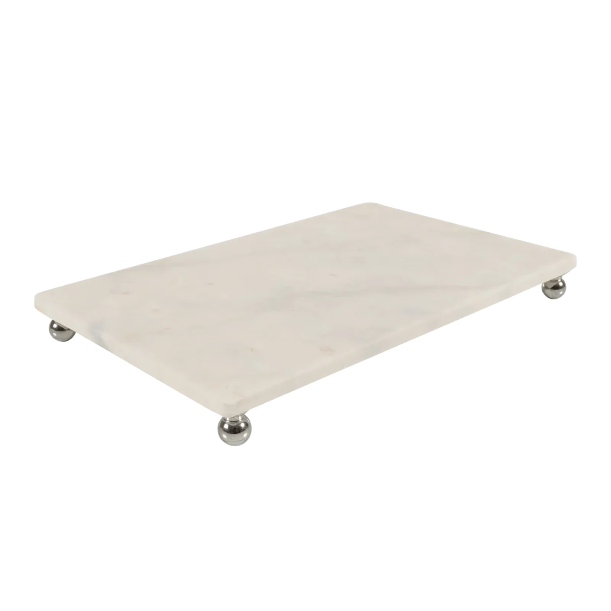 White Marble Rectangular Tray With Silver Ball Feet