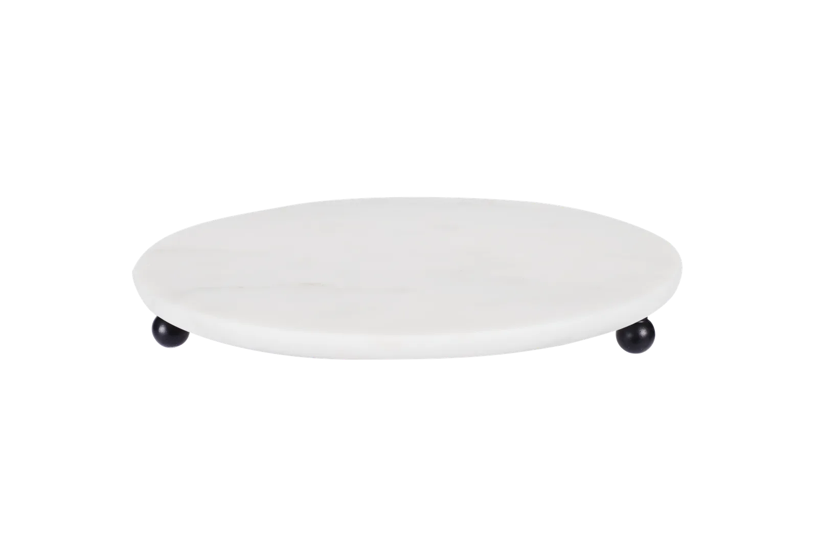 White Marble Round Tray With Black Ball Feet