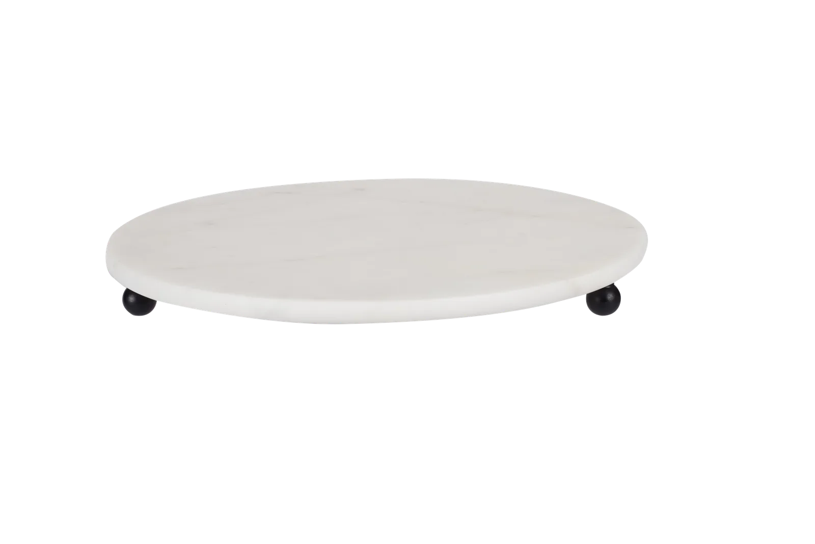 White Marble Round Tray With Black Ball Feet