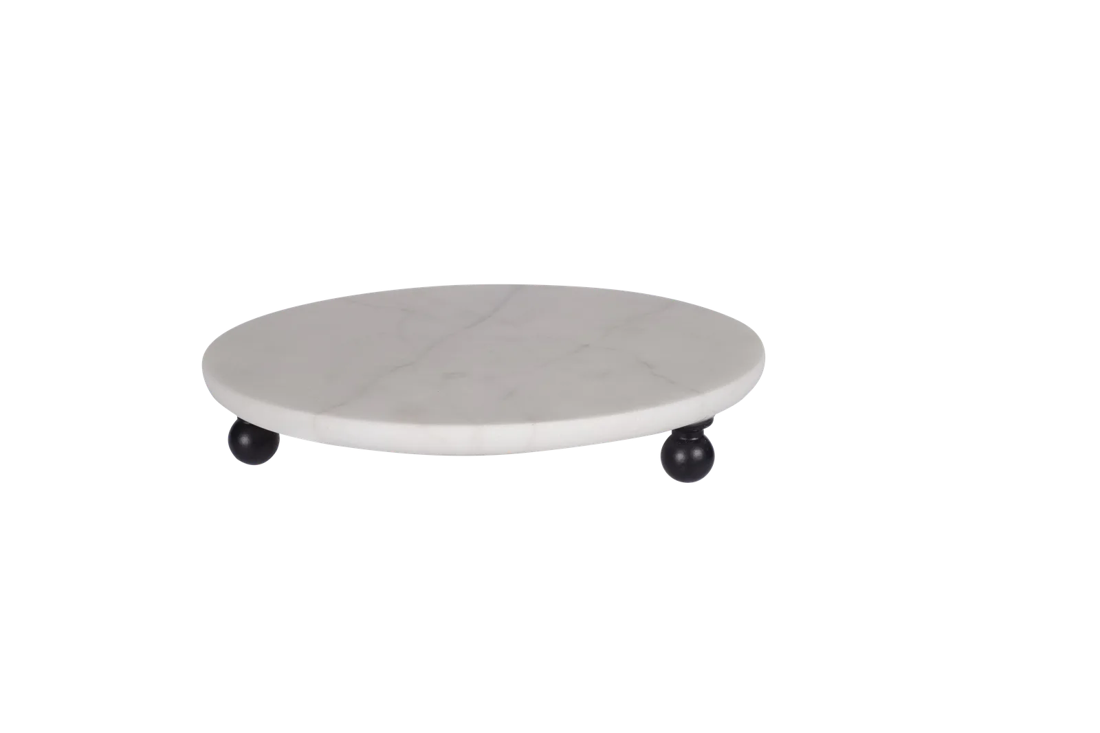 White Marble Round Tray With Black Ball Feet