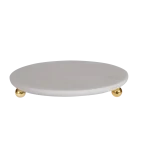 White Marble Round Tray With Gold Ball Feet