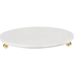 White Marble Round Tray With Gold Ball Feet