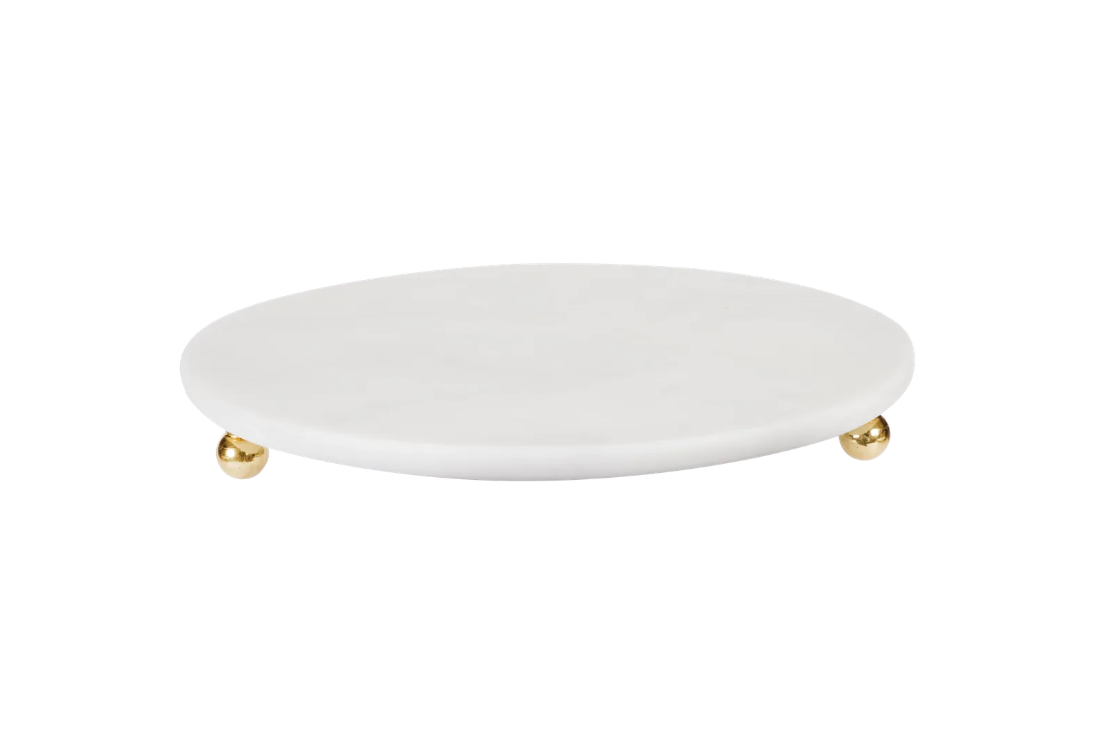 White Marble Round Tray With Gold Ball Feet