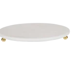 White Marble Round Tray With Gold Ball Feet