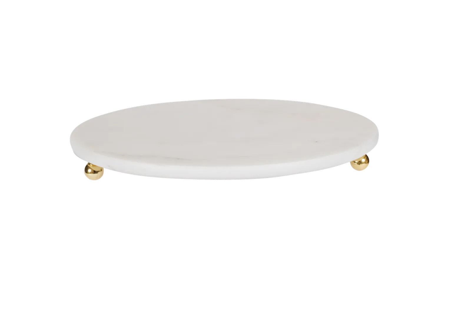 White Marble Round Tray With Gold Ball Feet