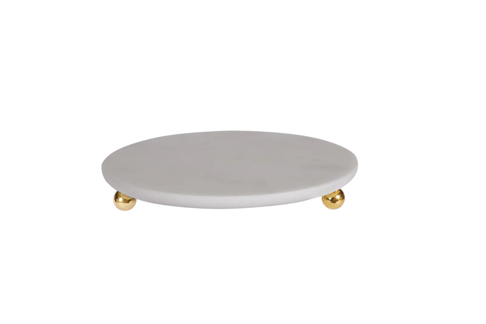 White Marble Round Tray With Gold Ball Feet