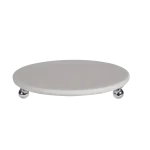 White Marble Round Tray With Silver Ball Feet