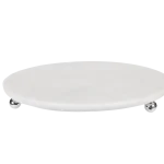 White Marble Round Tray With Silver Ball Feet
