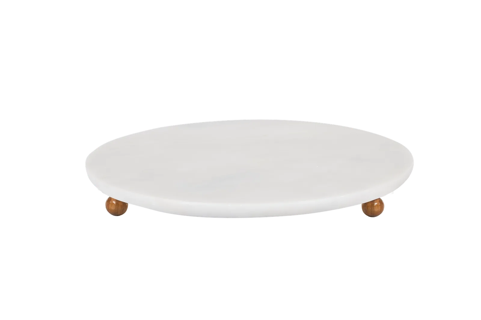 White Marble Round Tray With Wooden Ball Feet