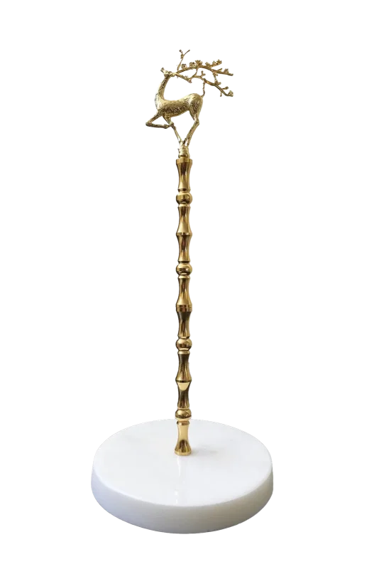 White Marble Stand With Gold Deer Finial