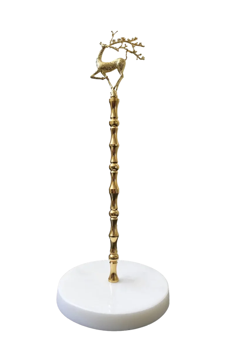 White Marble Stand With Gold Deer Finial