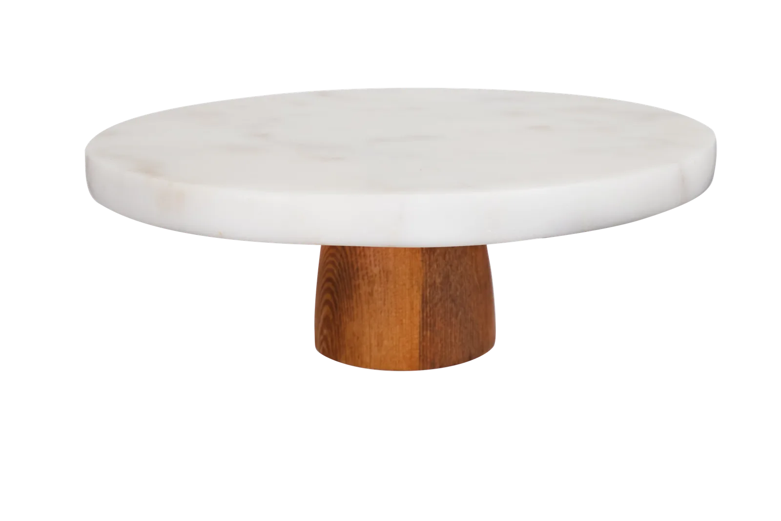 White Marble Thick Top Cake Stand With Wooden Base