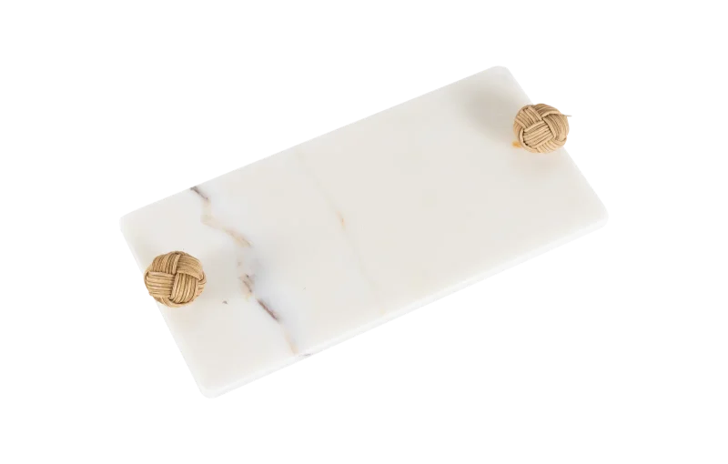 White Marble Tray With Rope Knot Handles
