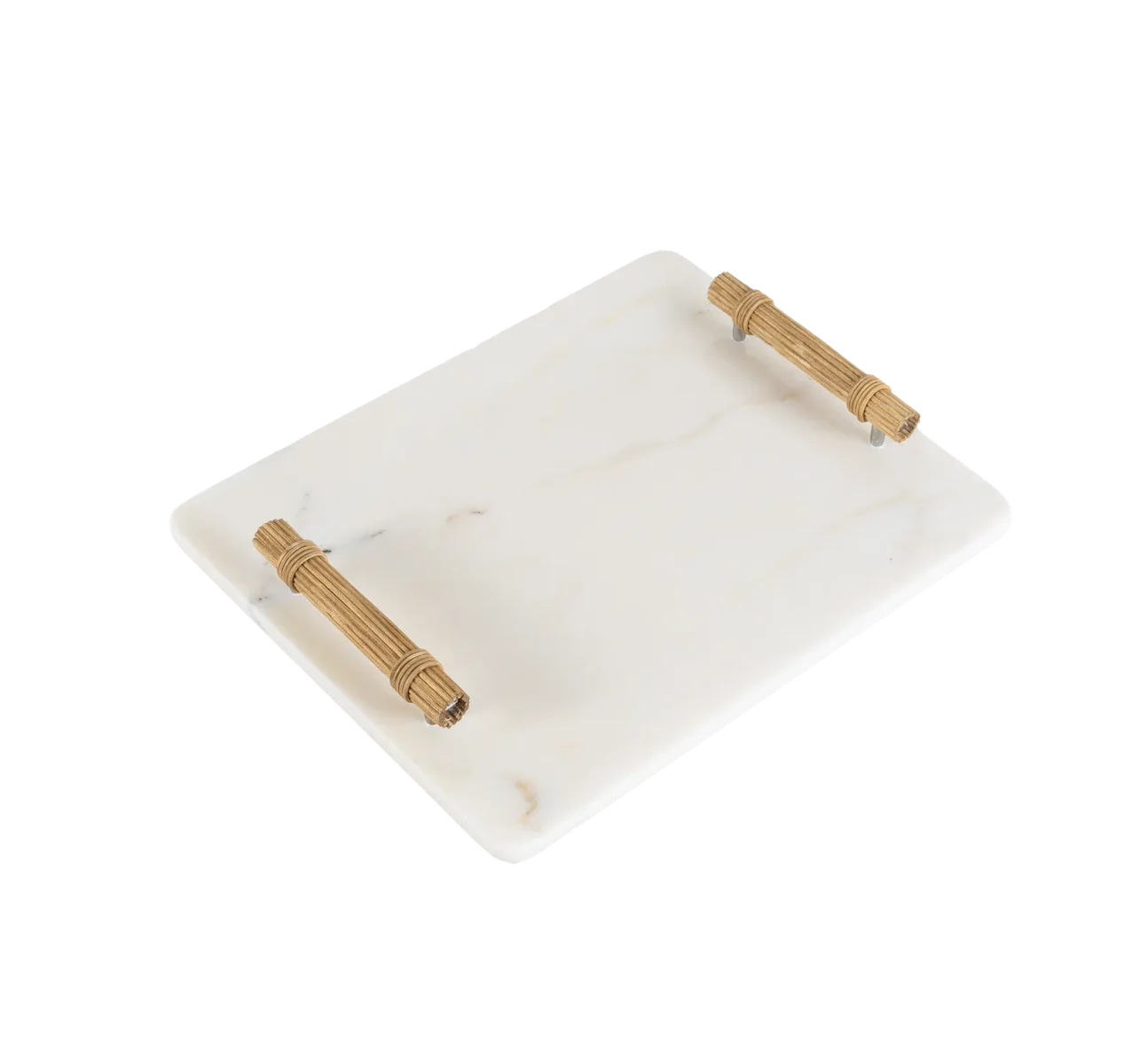White Marble Tray With Rope Wrapped Handles