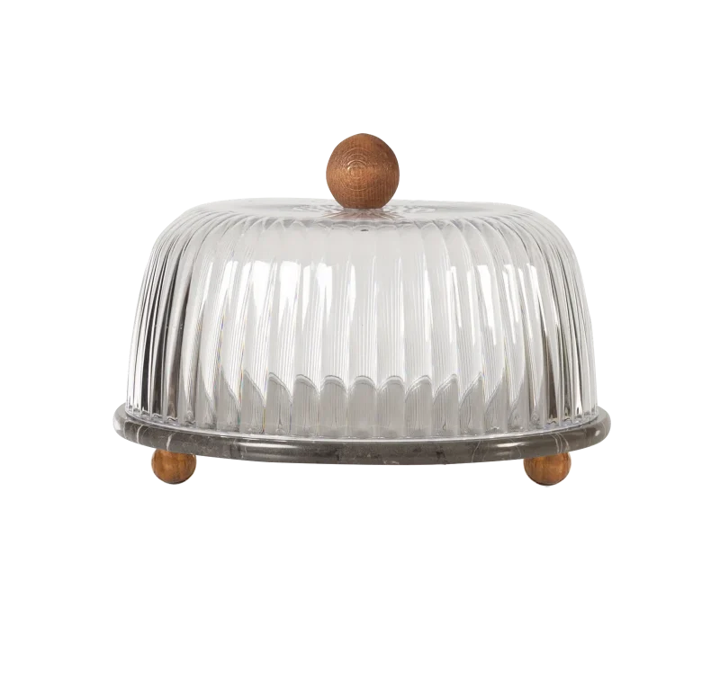 Black Marble Cake Dome With Wooden Ball Feet