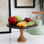 Black Marble Cake Stand With Turned Wooden Pedestal