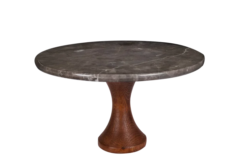 Black Marble Cake Stand With Turned Wooden Pedestal