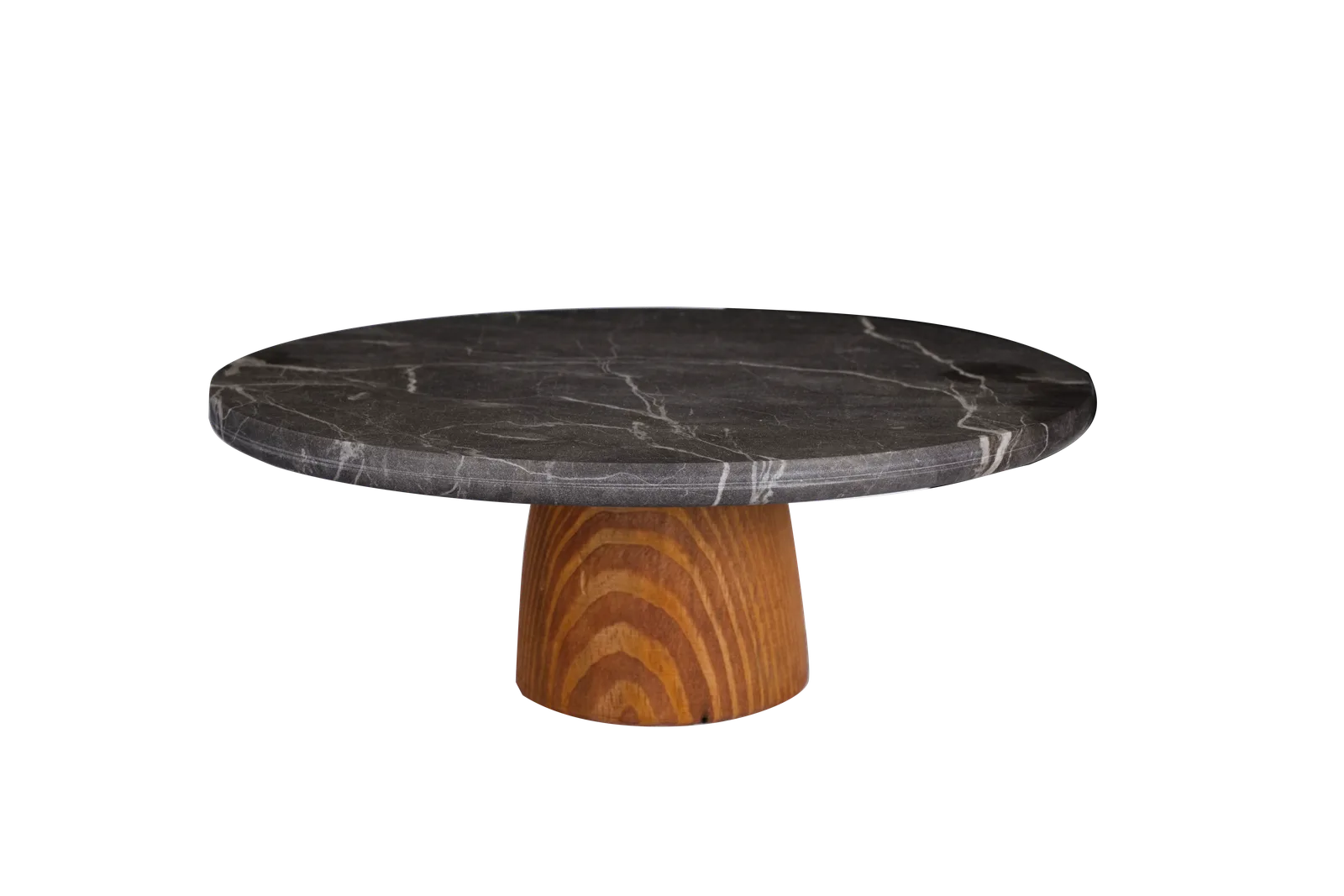 Black Marble Cake Stand With Wooden Base