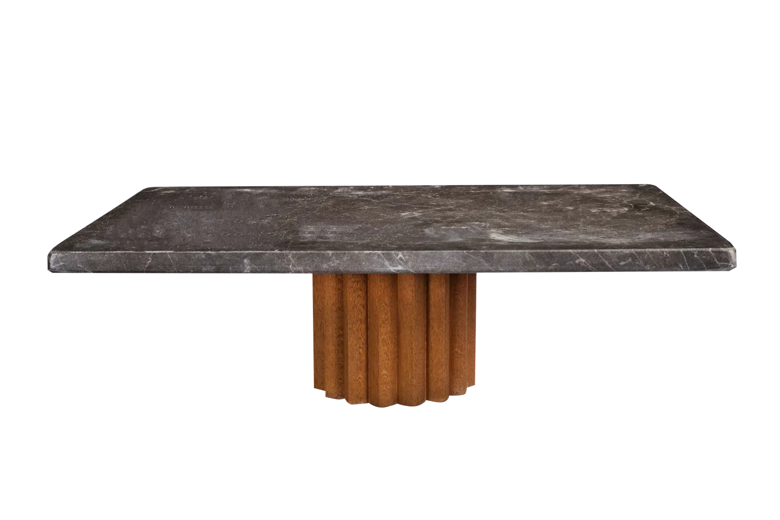 Black Marble Rectangular Serving Stand With Fluted Wooden Base