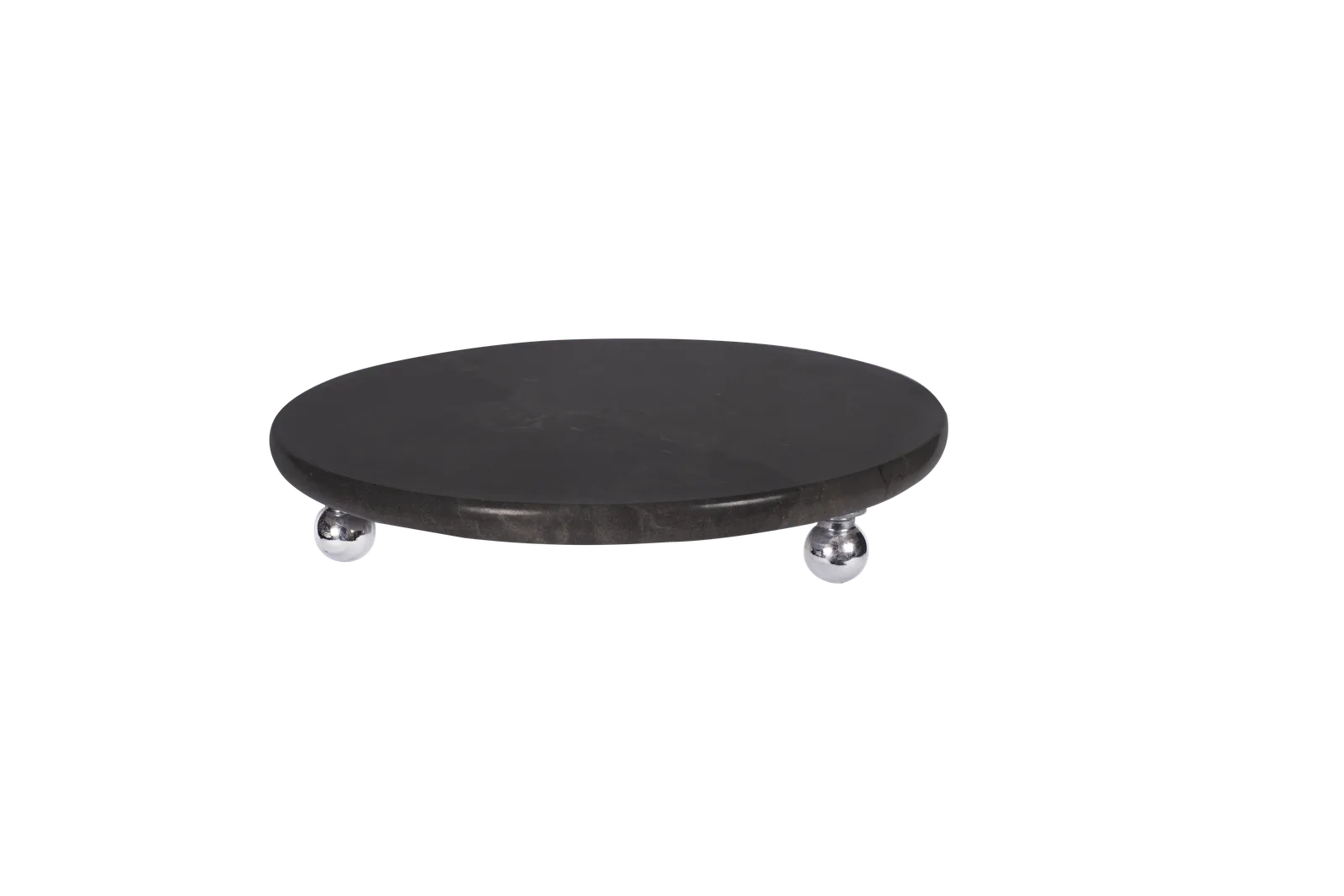 Black Marble Round Tray With Silver Ball Feet
