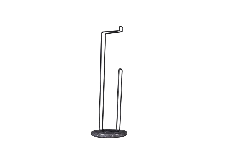 Black Metal Toilet Roll Stand With Black Marble Base