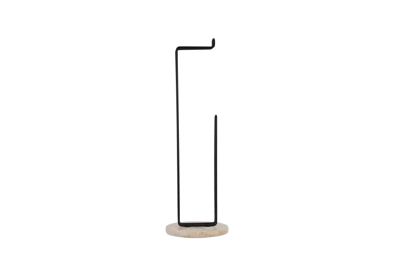 Black Metal Toilet Roll Stand With Travertine Base