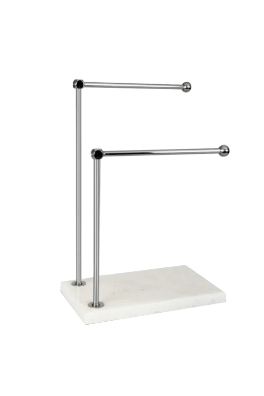 Chrome Towel Stand With White Marble Base