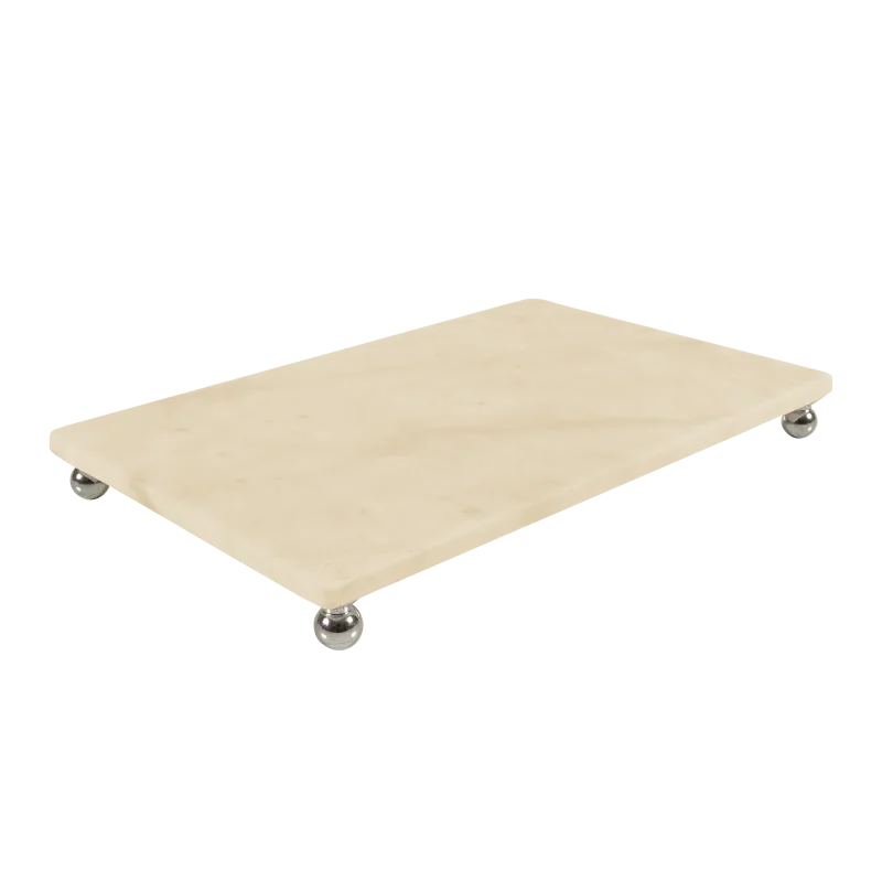 Cream Marble Rectangular Tray With Silver Ball Feet