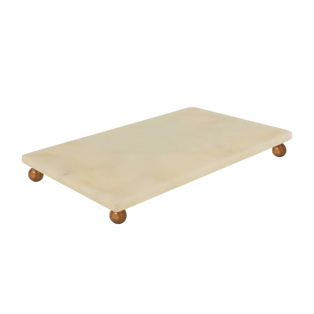 Cream Marble Rectangular Tray With Wooden Ball Feet