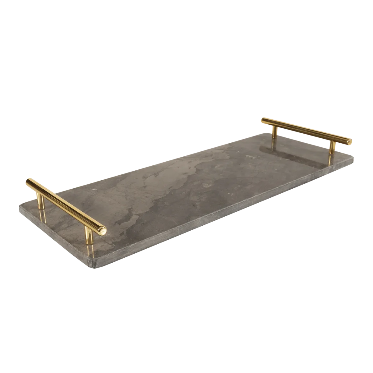Grey Marble Long Tray With Gold Bar Handles