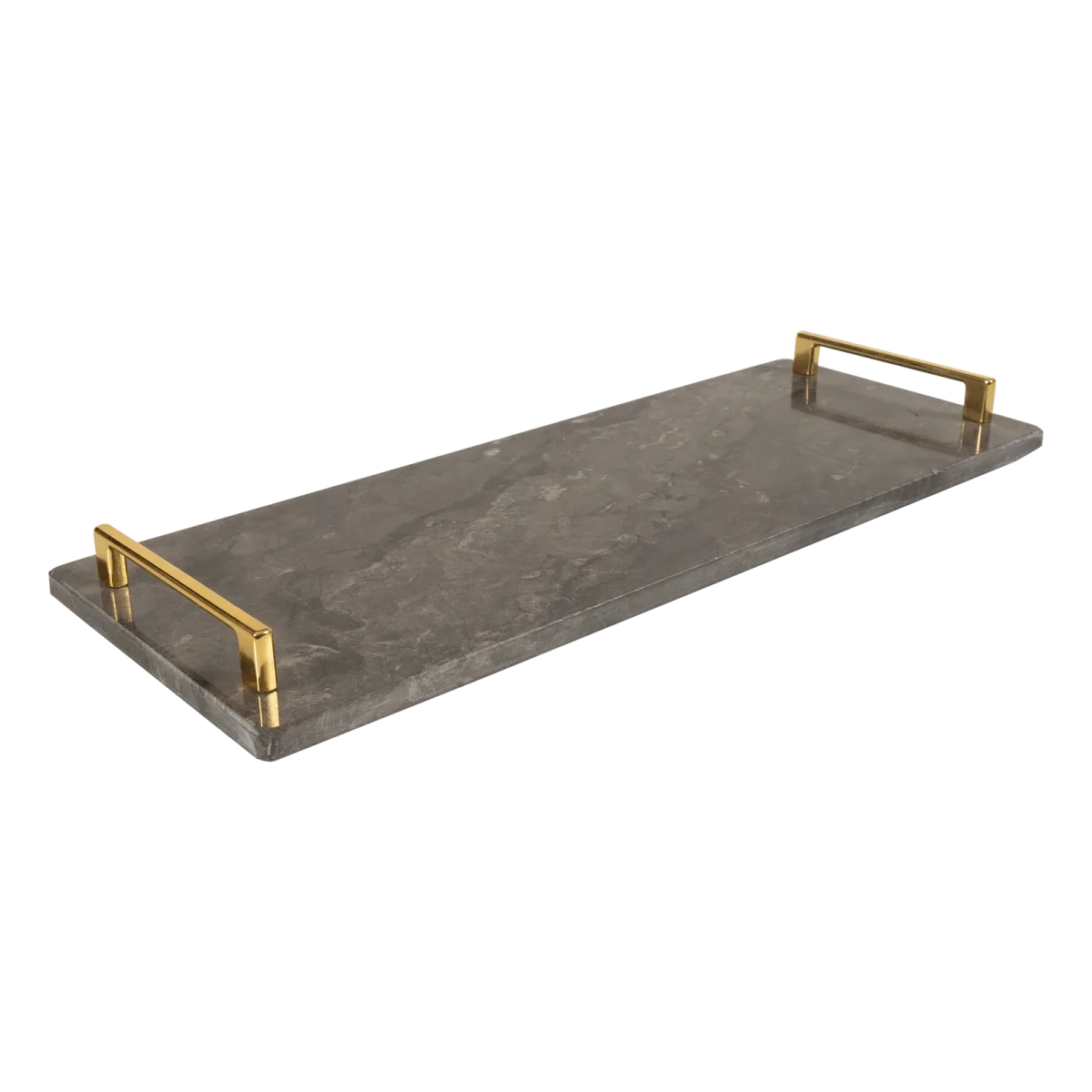 Grey Marble Long Tray With Gold Square Handles