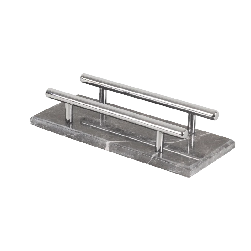 Grey Marble Napkin Holder With Silver Bars