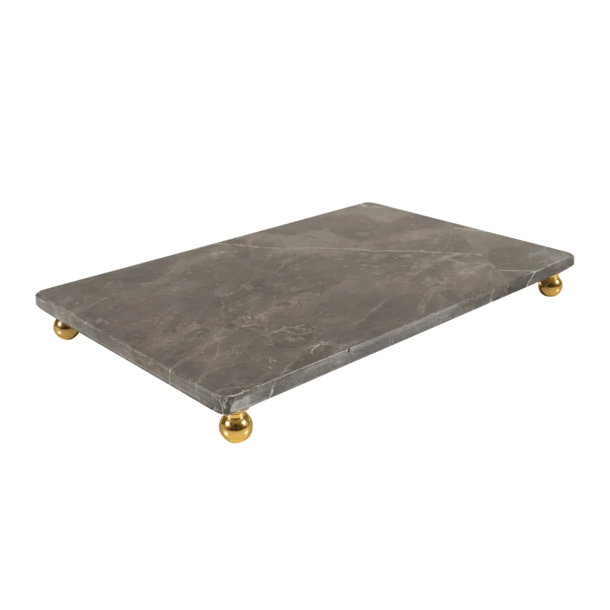 Grey Marble Rectangular Tray With Gold Ball Feet
