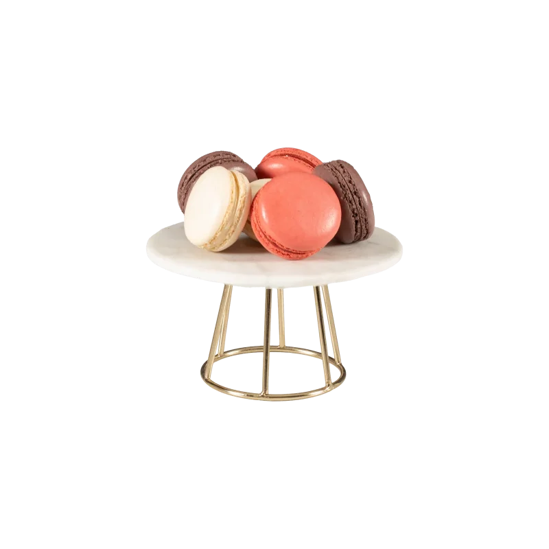 Small White Marble Serving Stand With Gold Wire Base