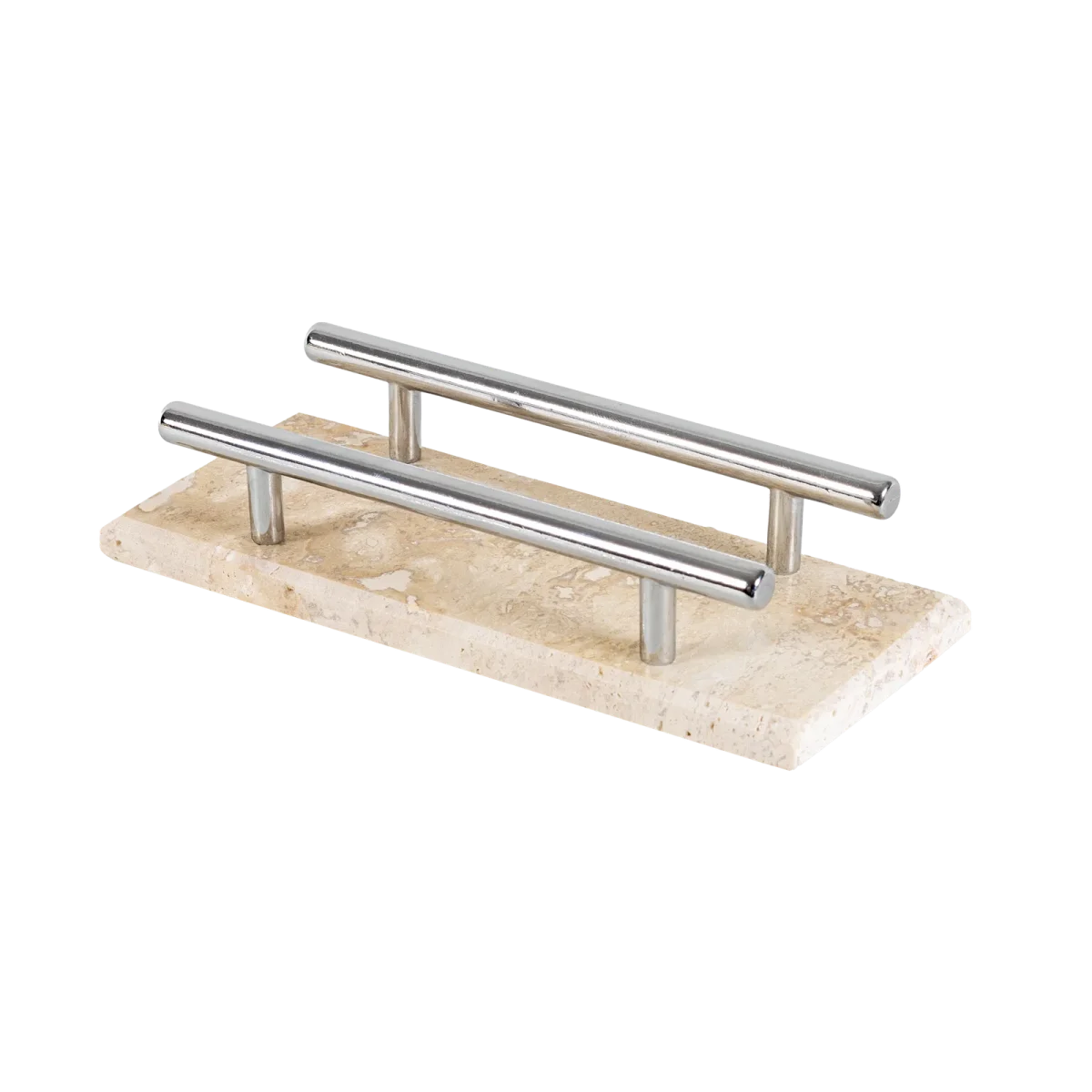 Travertine Napkin Holder With Silver Bars