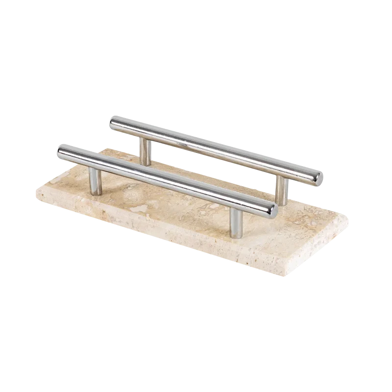 Travertine Napkin Holder With Silver Bars