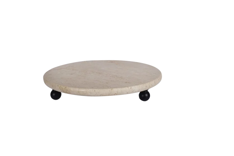 Travertine Round Tray With Black Ball Feet