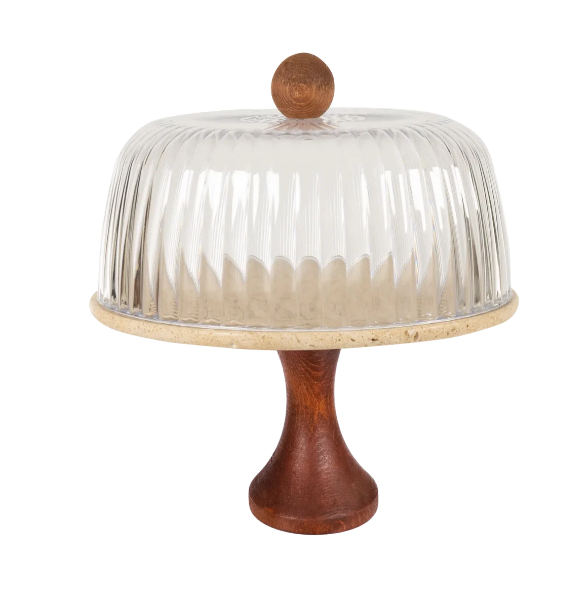 Travertine Tall Cake Stand With Glass Dome