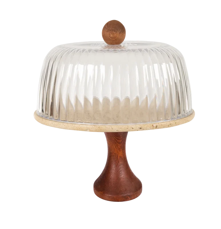 Travertine Tall Cake Stand With Glass Dome