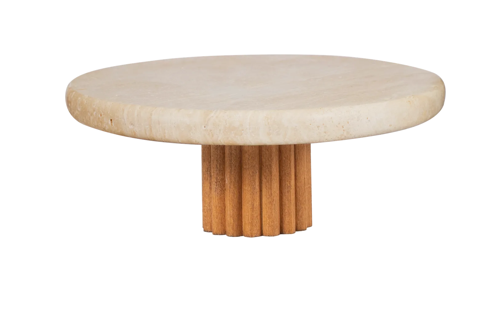 Travertine Thick Top Cake Stand With Fluted Wooden Base