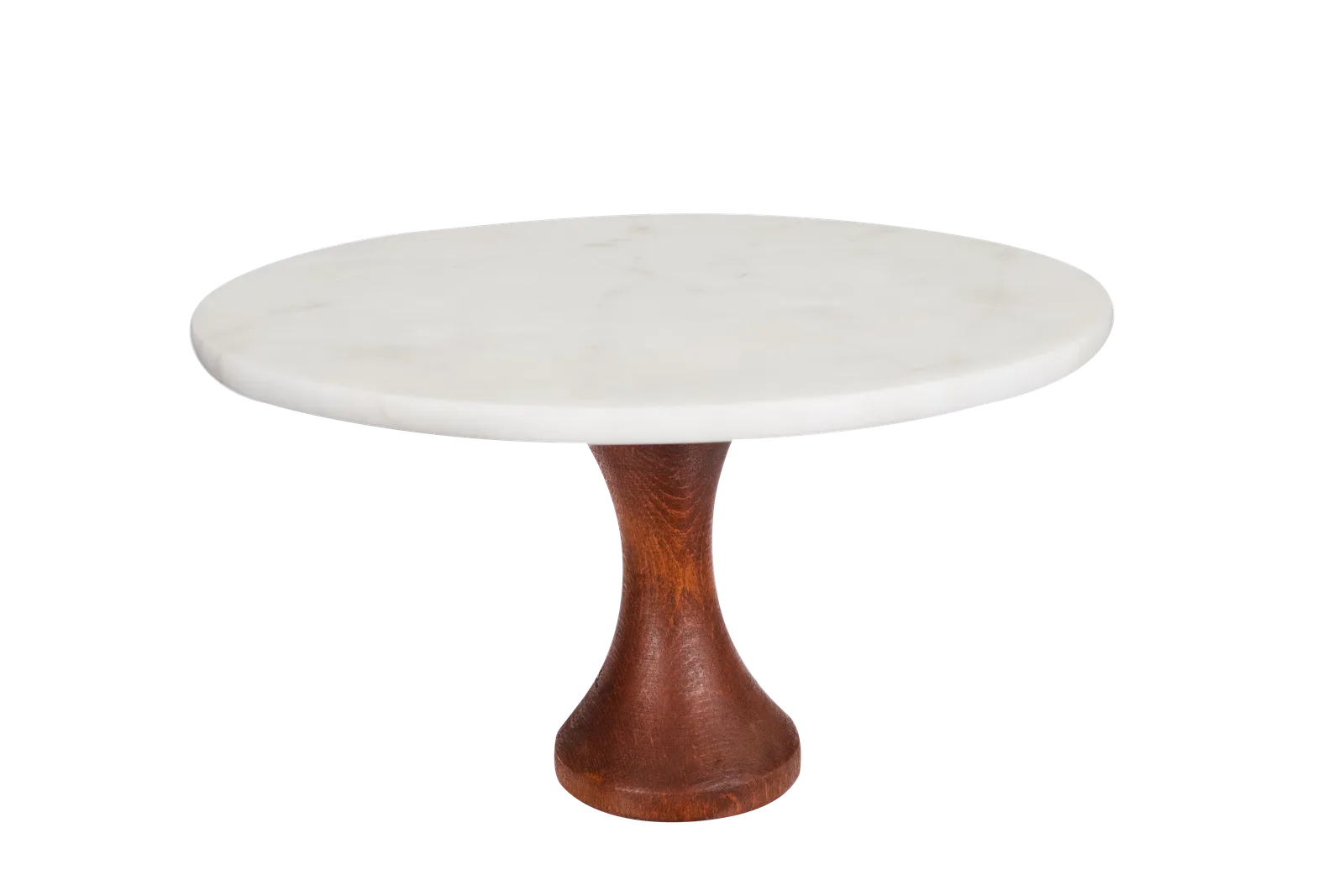 White Marble Cake Stand With Turned Wooden Pedestal