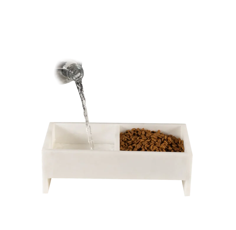 White Marble Double Pet Bowl