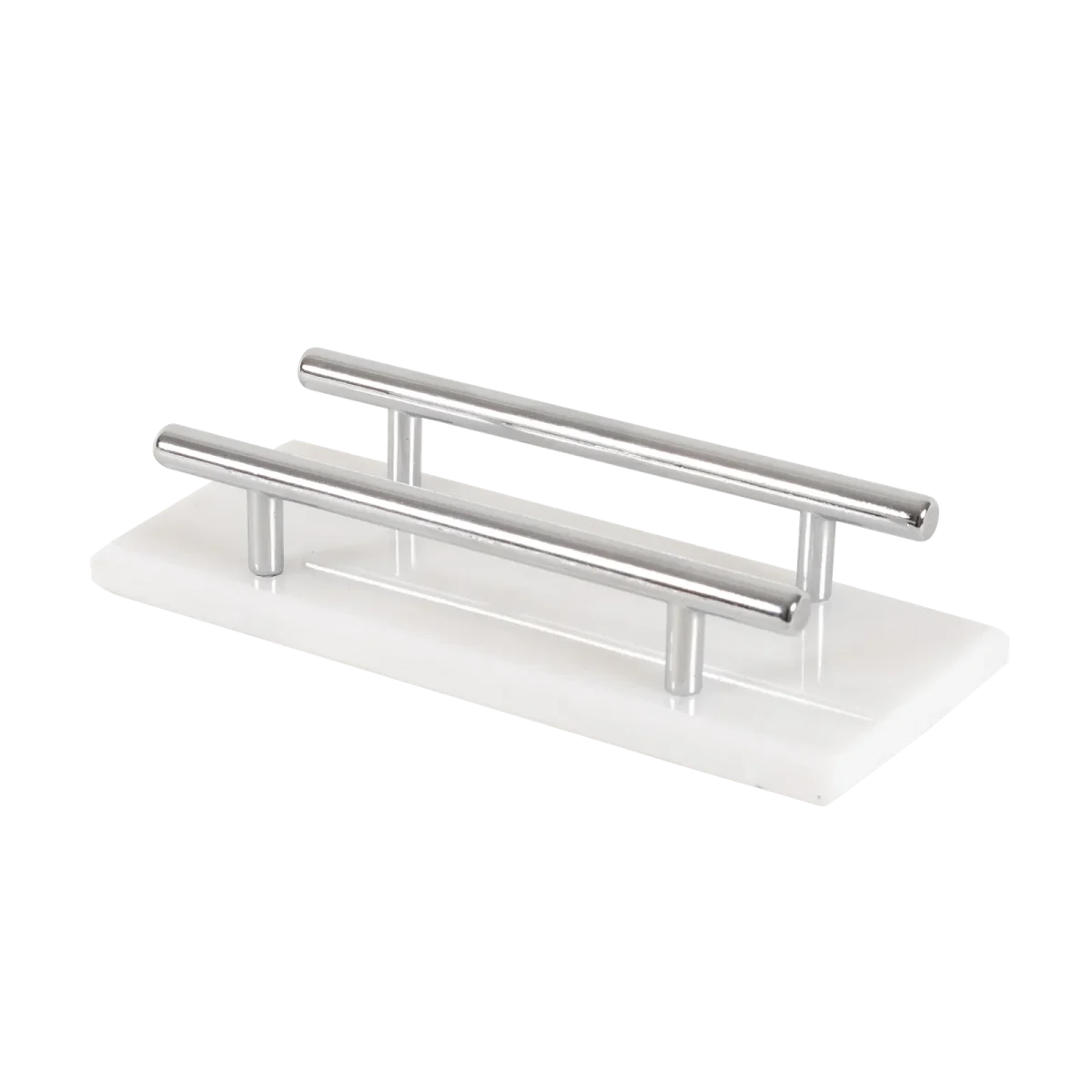 White Marble Napkin Holder With Silver Bars