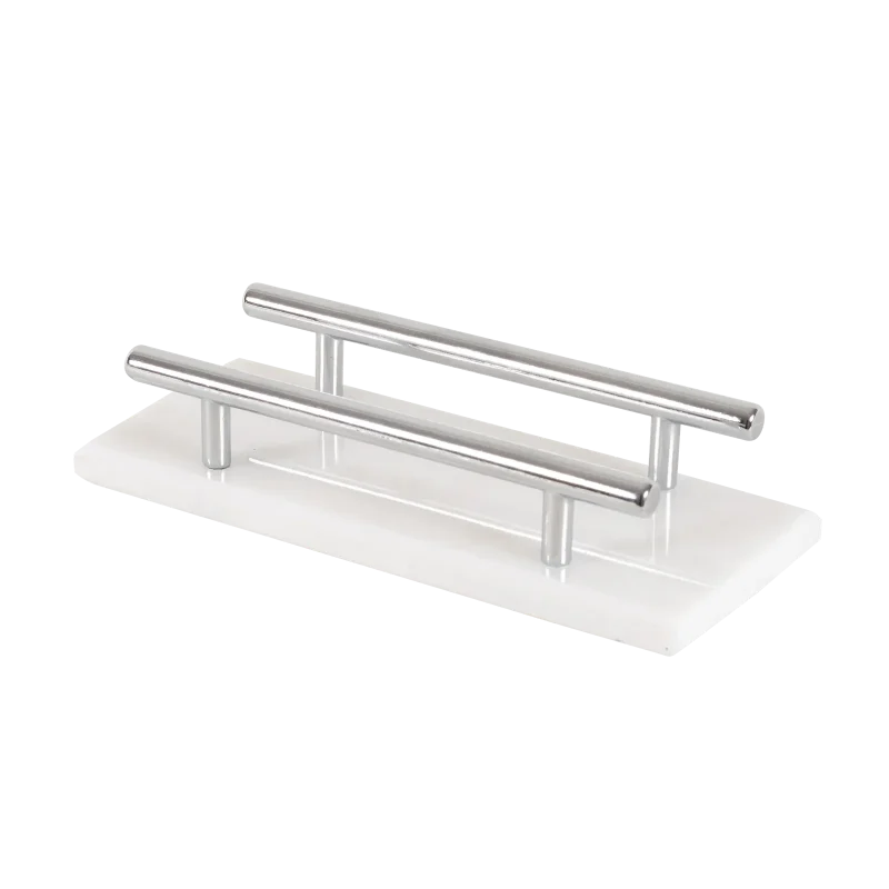 White Marble Napkin Holder With Silver Bars