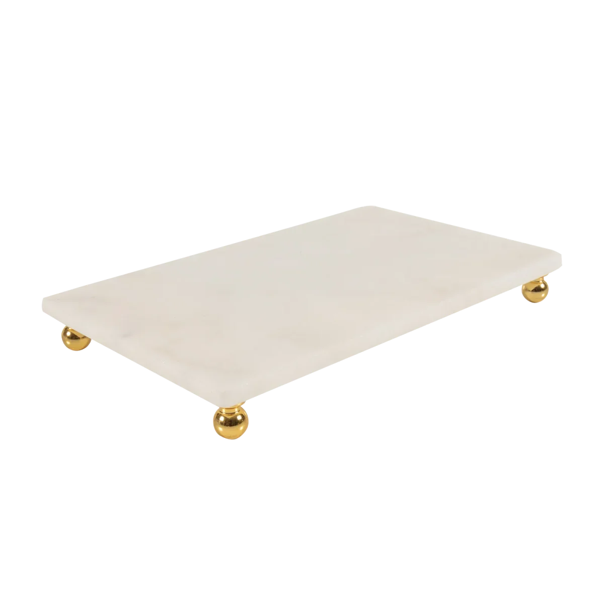 White Marble Rectangular Tray With Gold Ball Feet