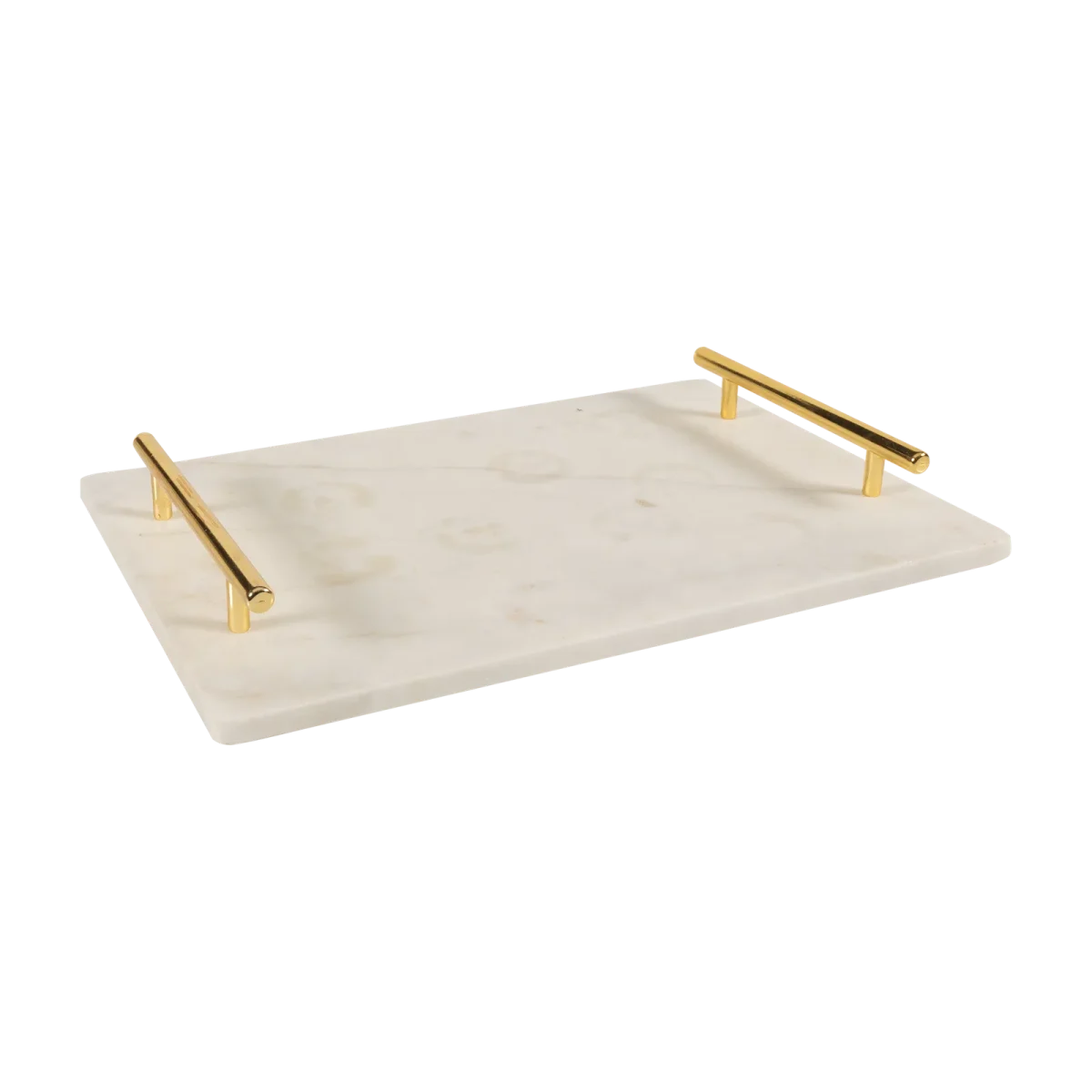 White Marble Rectangular Tray With Gold Bar Handles